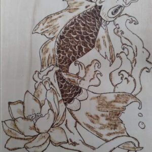 Carpe chinoise avec fleur de nénuphar- Portrait A4