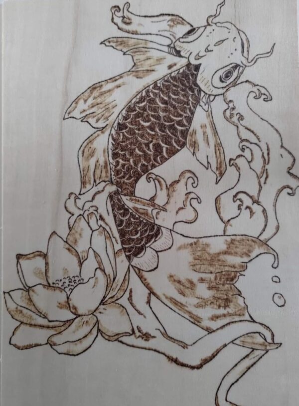 Carpe chinoise avec fleur de nénuphar- Portrait A4